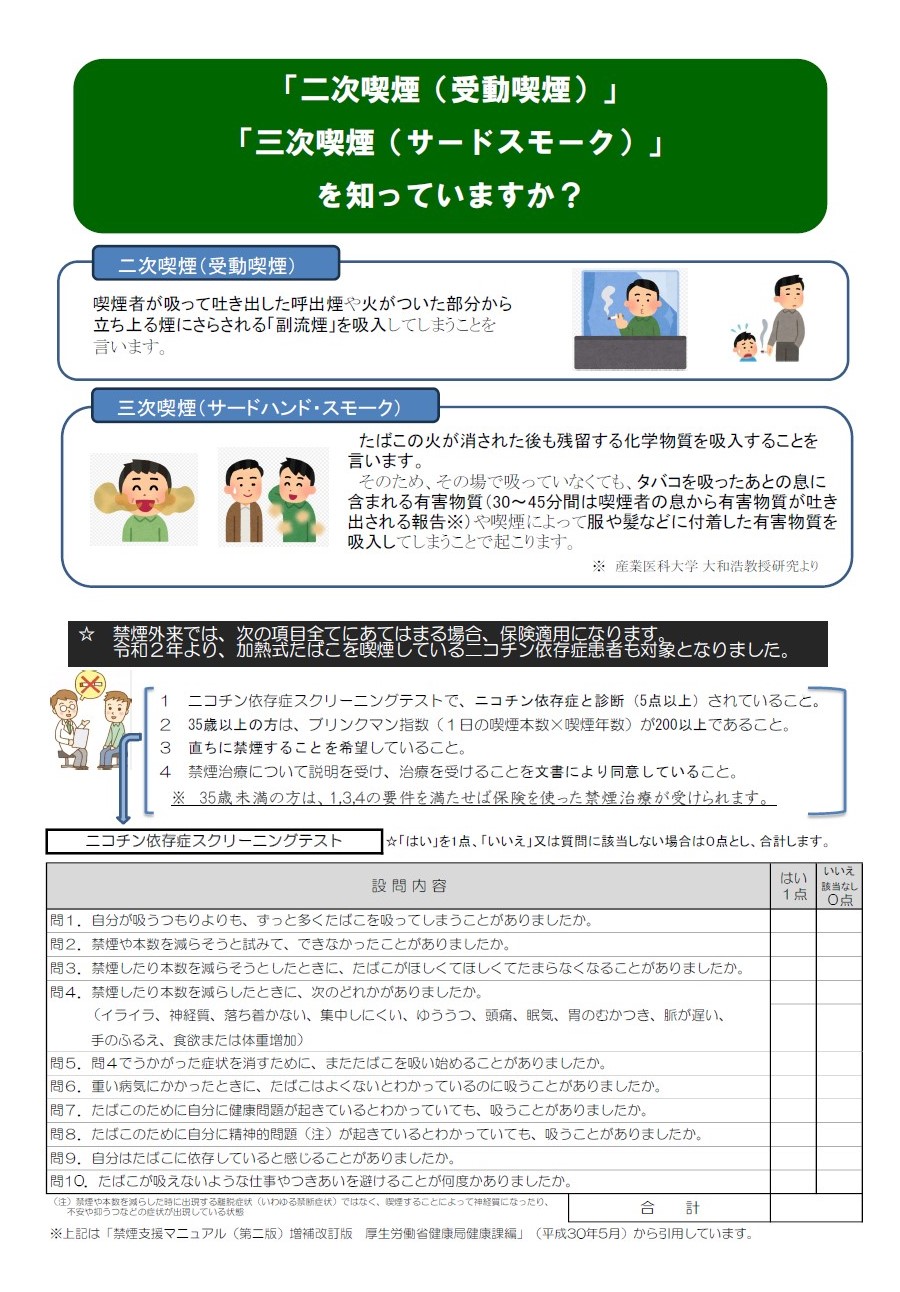 二次喫煙、三次喫煙を知っていますか
