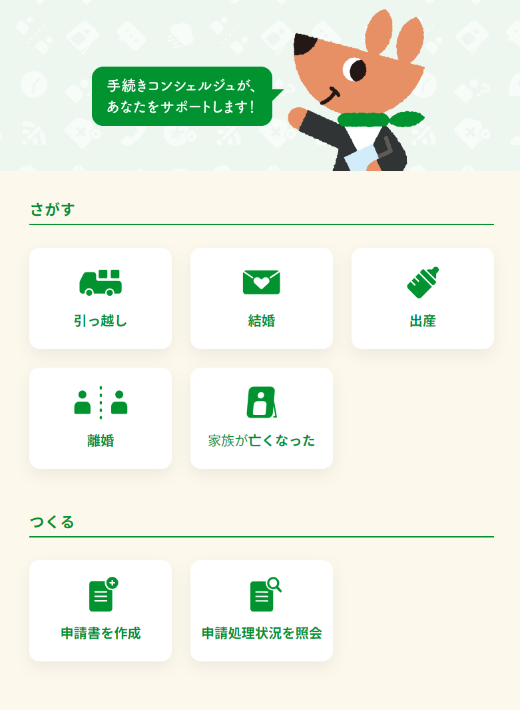 手続きナビメニュー画面