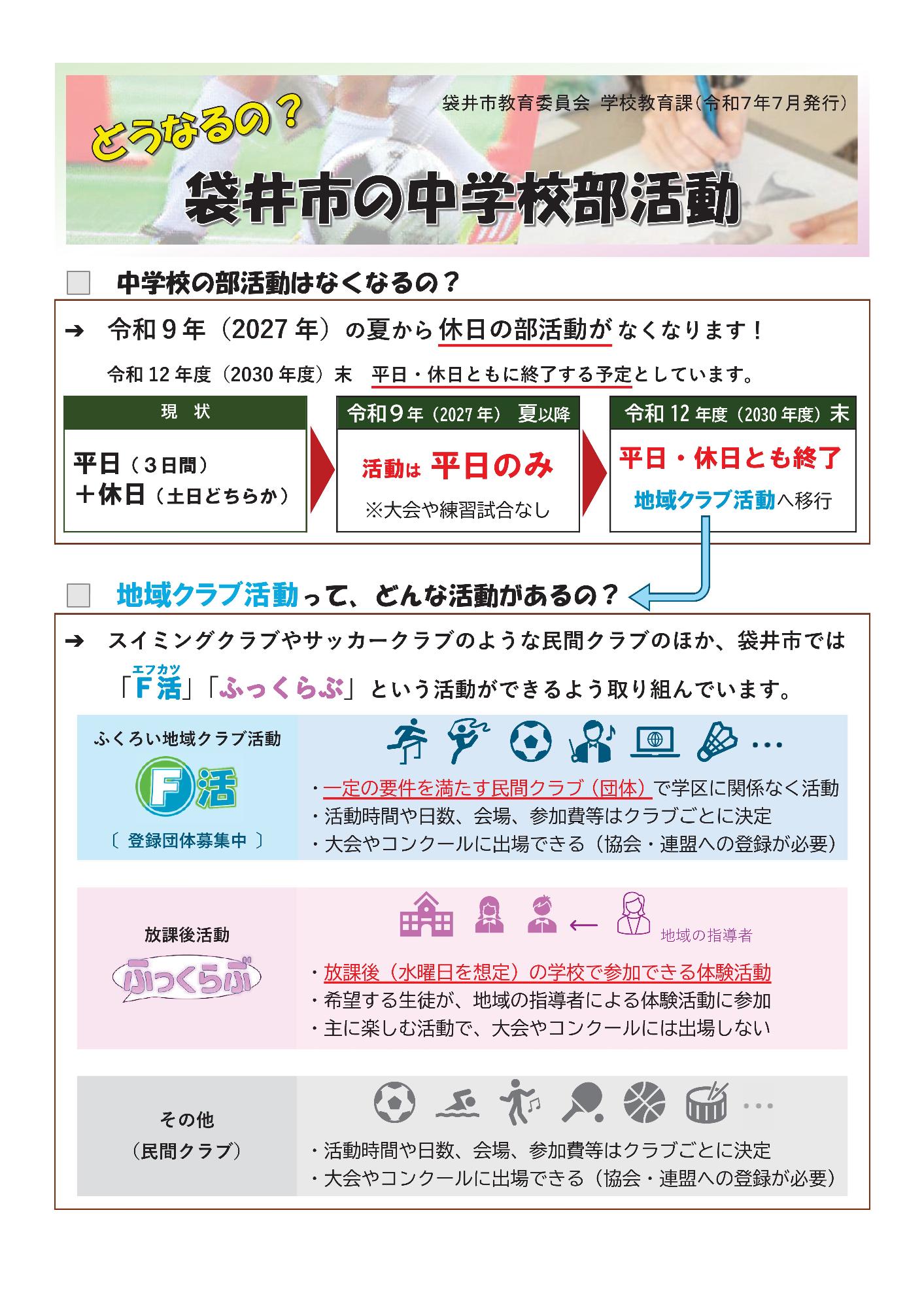 どうなるの？　袋井市の中学校部活動（令和７年７月発行）表