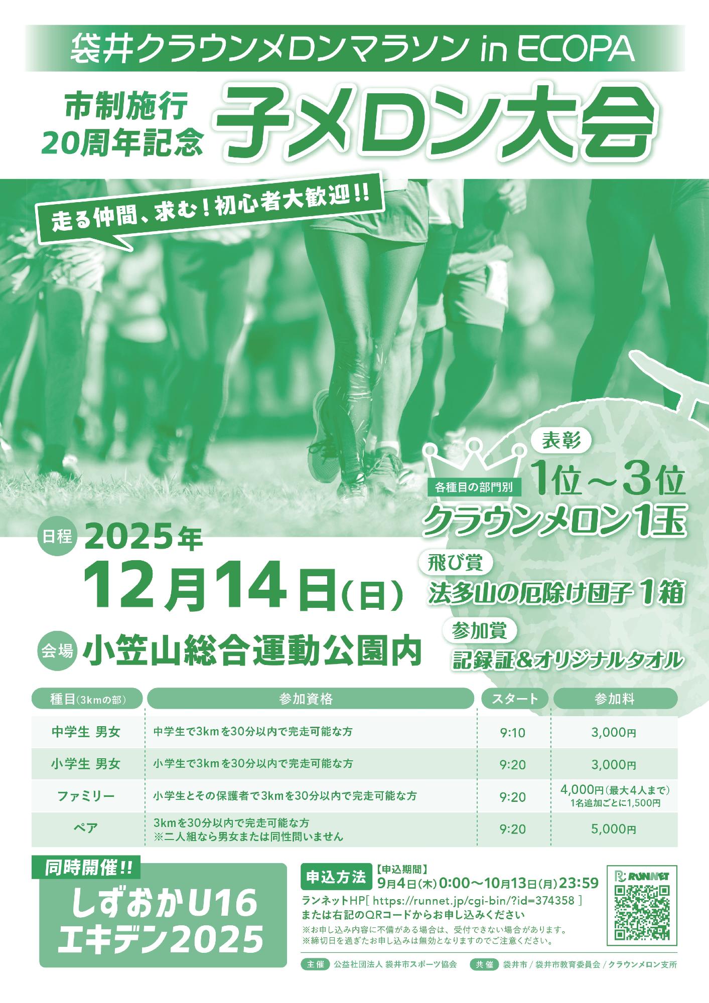 袋井クラウンメロンマラソンin ECOPA 市制施行20周年記念 『子メロン大会』（表）