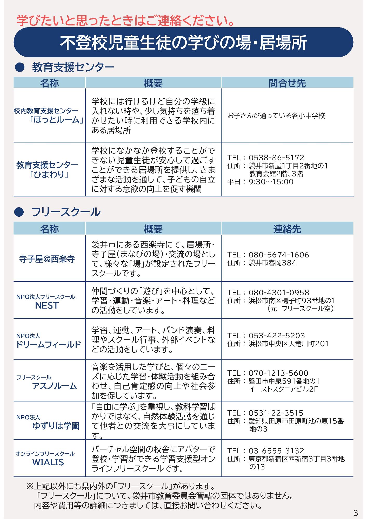 不登校支援・窓口の情報リーフレットP4