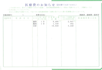 医療費通知ハカキ内側