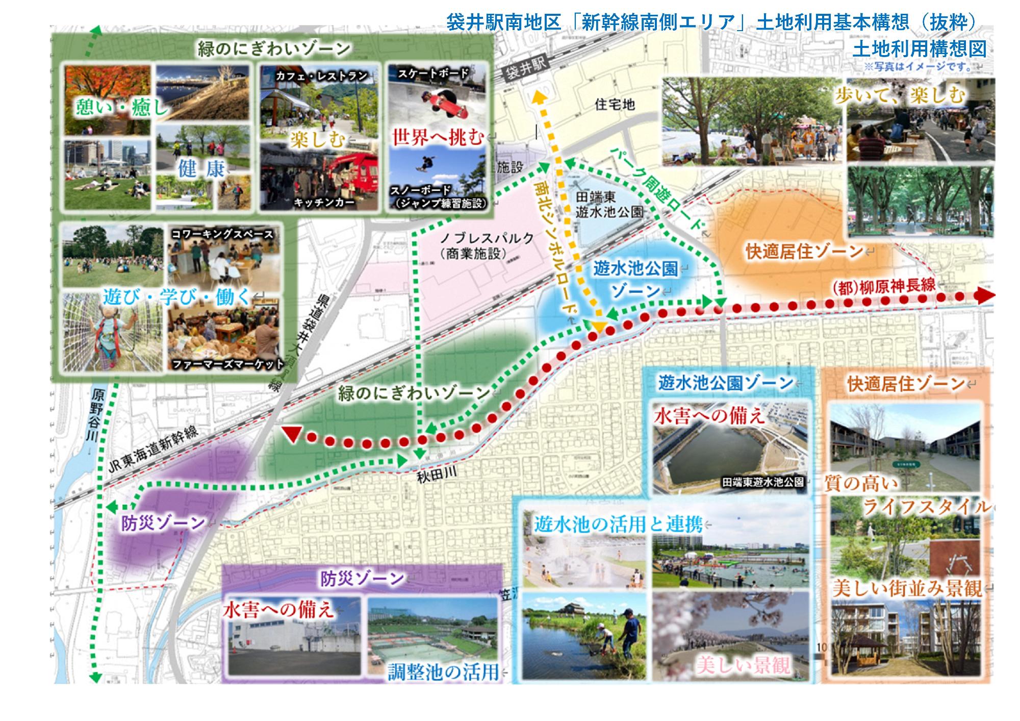 袋井駅南地区「新幹線南側エリア」土地利用構想図