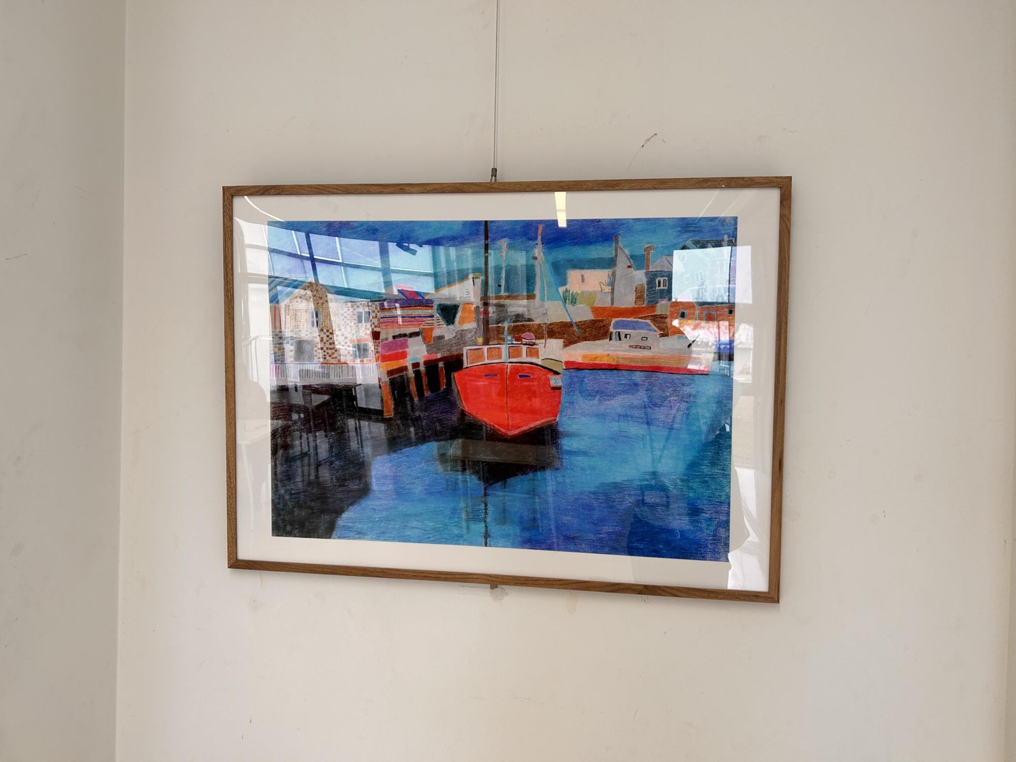 牧野幸代作「船のある風景」（月見の里学遊館で展示）